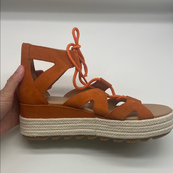 SOREL - Cameron Orange Suede Lace Up Lightweight Open Toe Platform Sandal SZ 9 - Picture 14 of 16